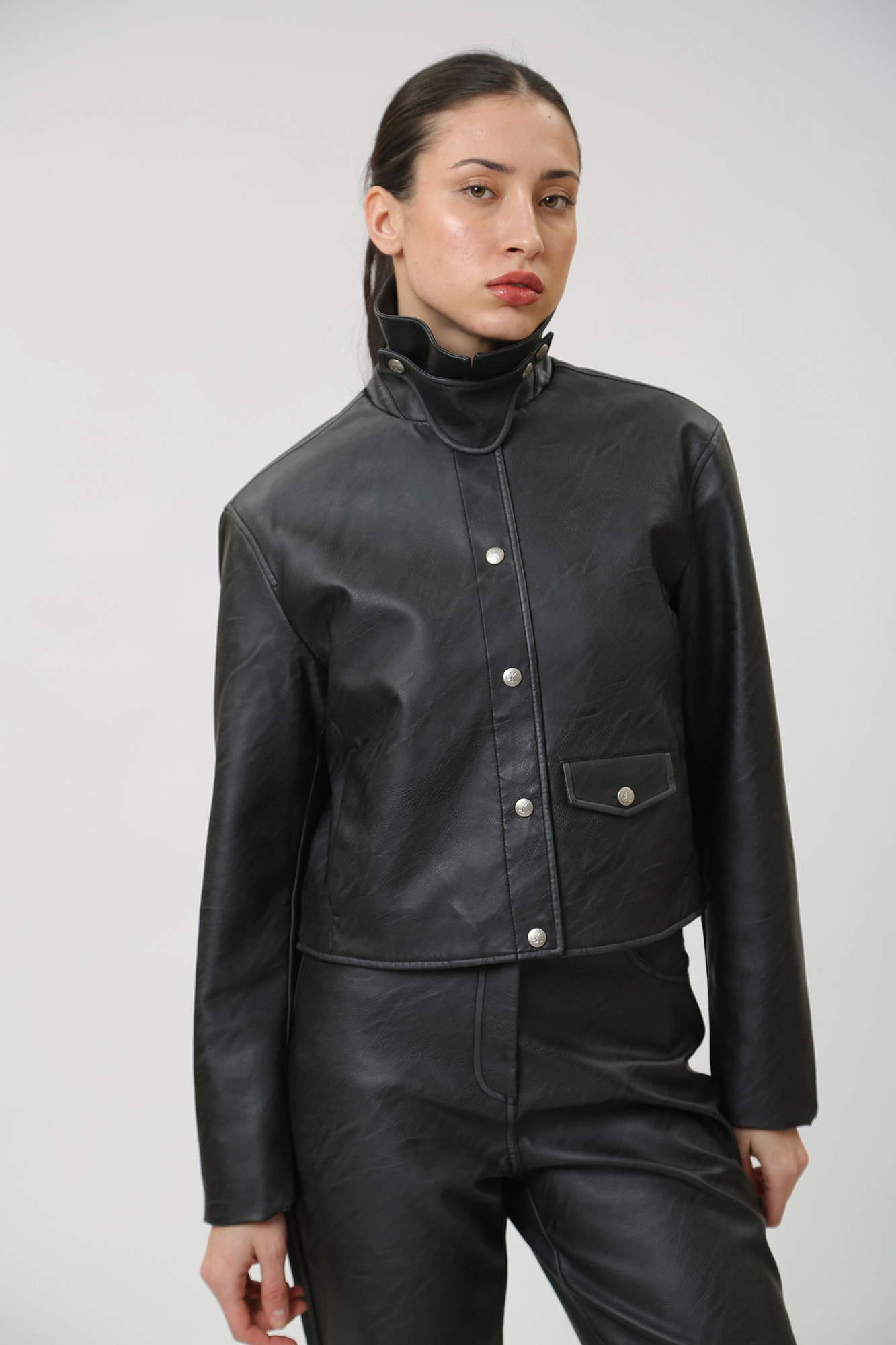 Calvin klein black leather jacket store