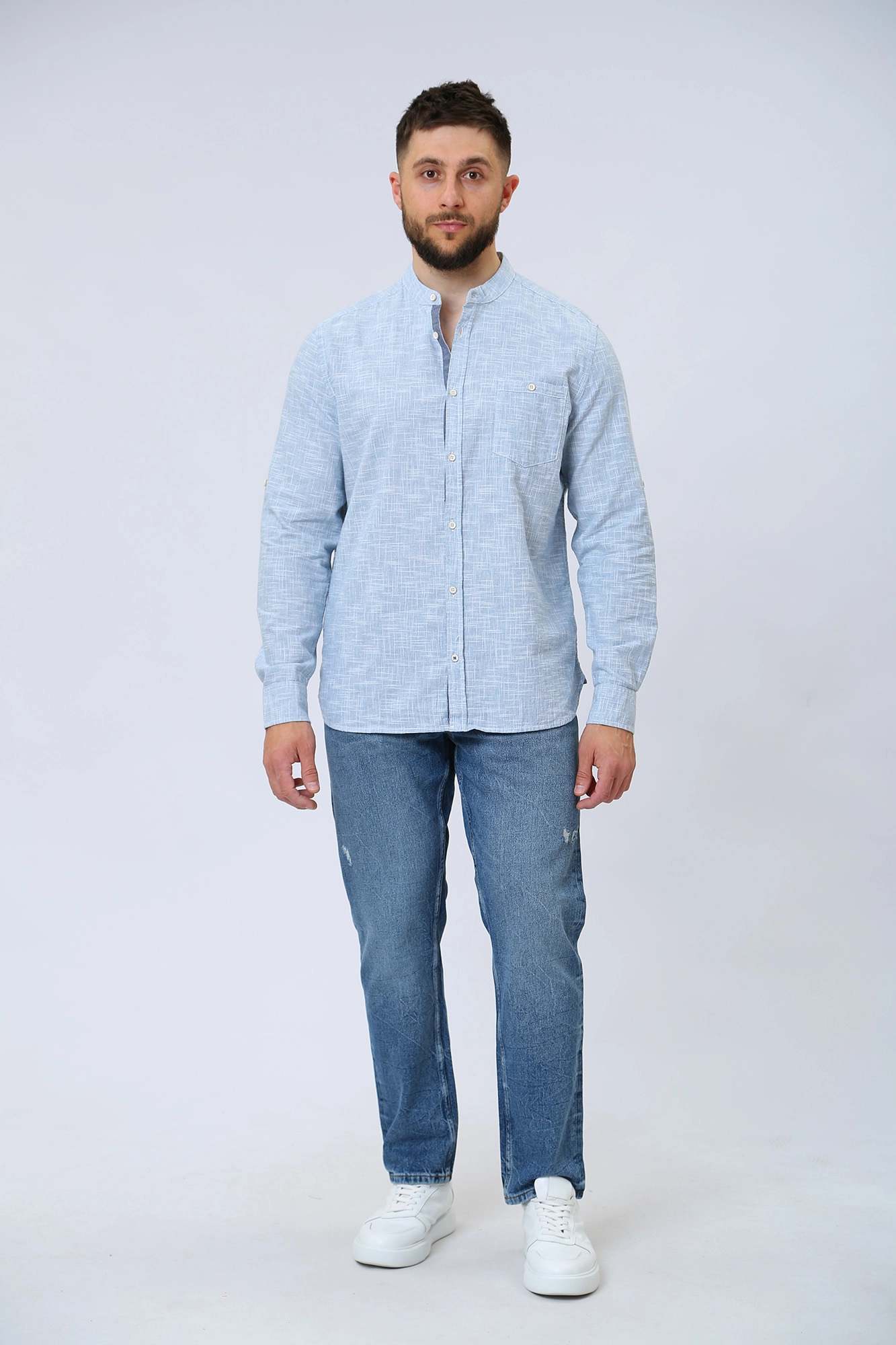 1013487 Рубашка с длинным рукавом Mustang Голубой